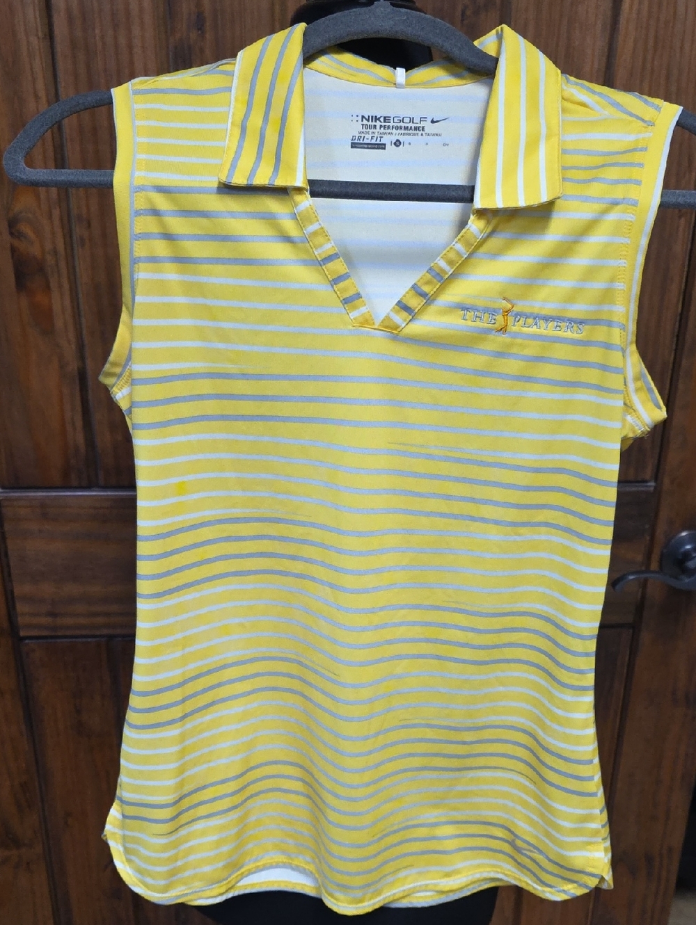 Nike Golf Women's Yellow and Gray Striped Sleeveless Polo Tank